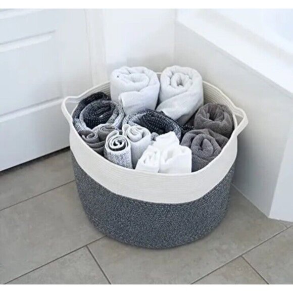 Woven Baskets XXXL Cotton Rope 22"x22"x14" Storage Blanket Living Room LITE BLUE - Picture 2 of 7